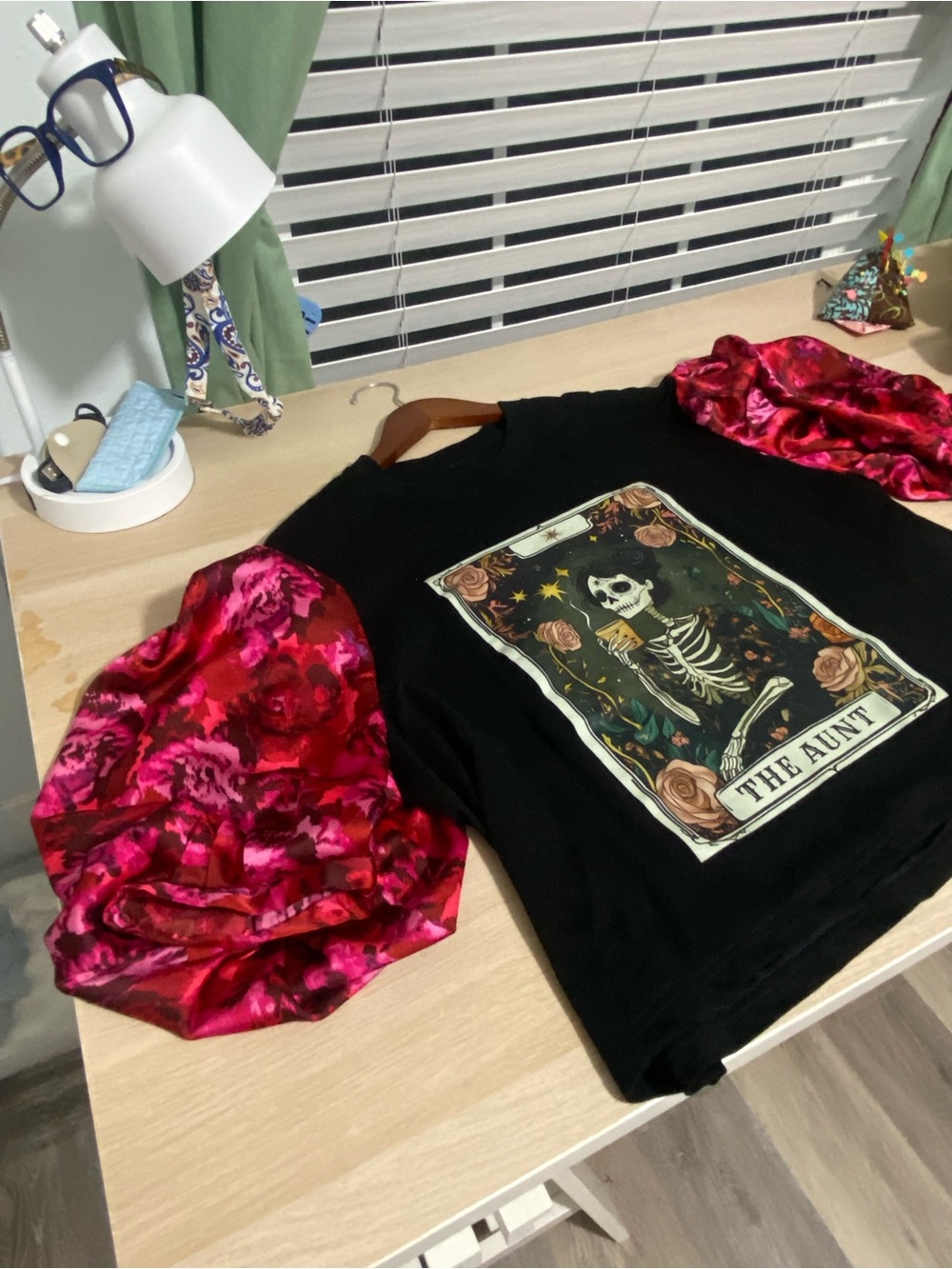 Upcycled Graphic Black Tee with Pink Satin Puff Sleeves - The Aunt